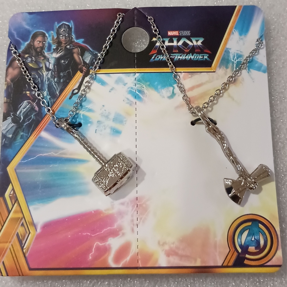 Marvel Comics Thor Hammer Storm Breaker Witch BFF Necklace Pendant Set New MOC